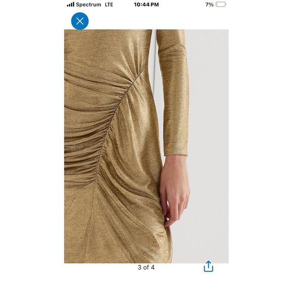Lauren Ralph Lauren Gold Long Sleeve Ruched Sheath Dress Size 16 - Picture 7 of 14